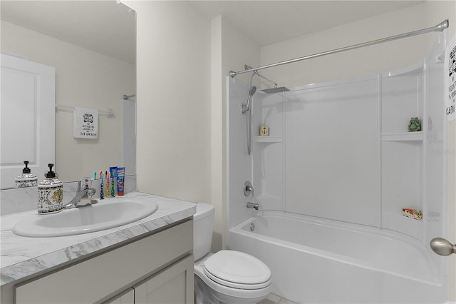 full bathroom featuring shower / bathtub combination, vanity, and toilet