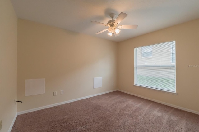 unfurnished room featuring ceiling fan and carpet floors