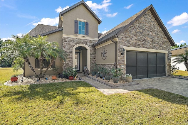 view of front facade featuring a garage and a front yard