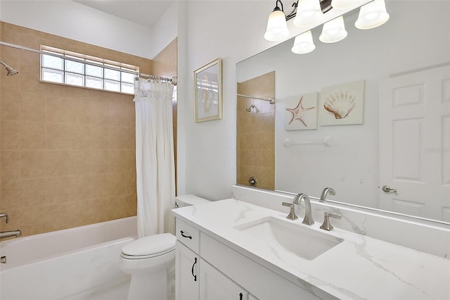 full bathroom with vanity, toilet, and shower / tub combo