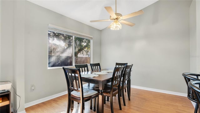 dining room featuring ceiling fan and light hardwood / wood-style floors