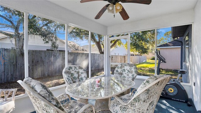 sunroom with ceiling fan and a healthy amount of sunlight