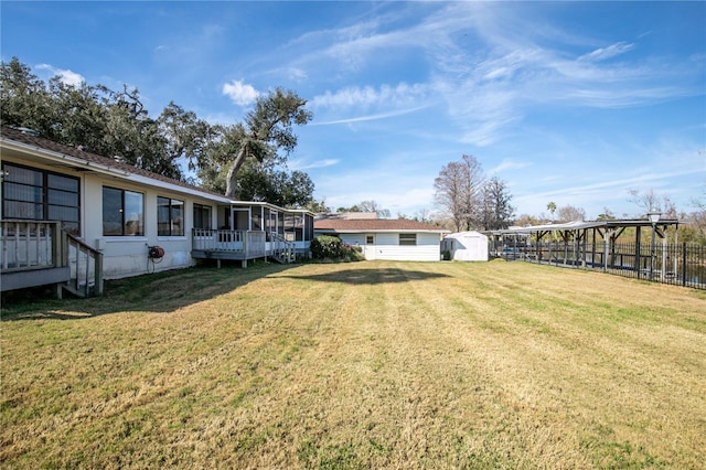 view of yard with a shed