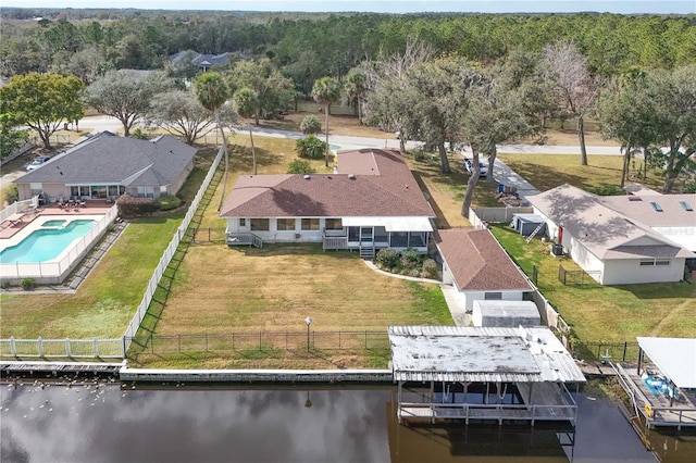 bird's eye view featuring a water view