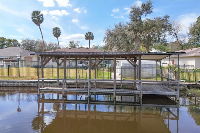 view of dock with a water view