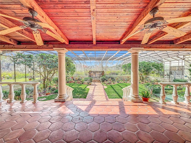 view of patio with ceiling fan