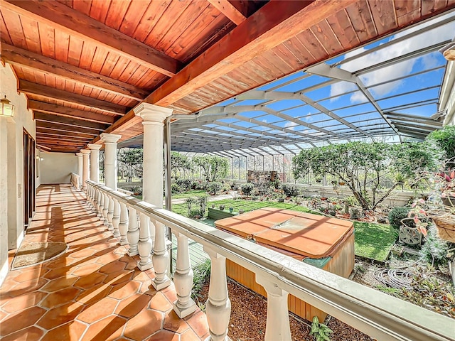 view of patio featuring a hot tub