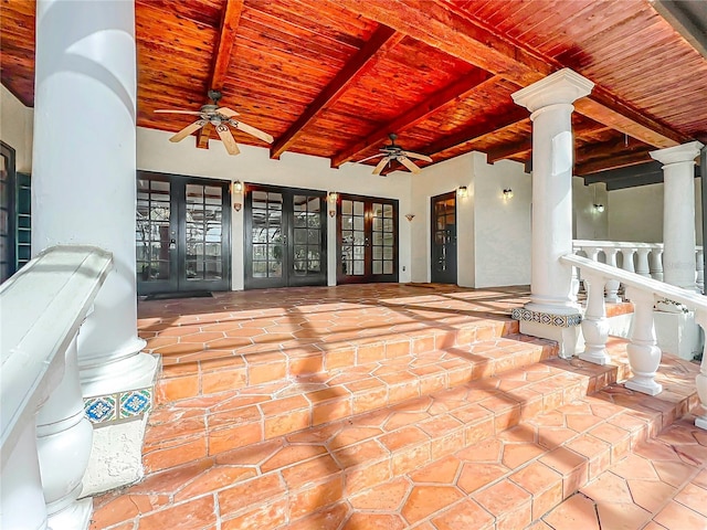 view of patio / terrace with french doors and ceiling fan