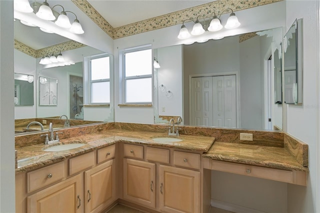 bathroom with vanity and walk in shower