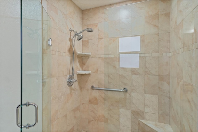 bathroom featuring a shower with shower door