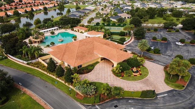 aerial view with a water view