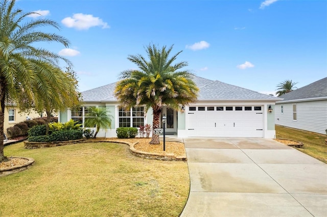 view of front of house with a garage and a front yard