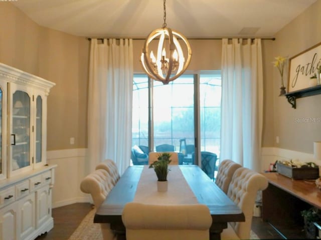 dining space with an inviting chandelier