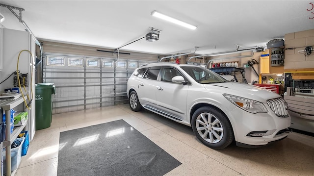 garage with a garage door opener