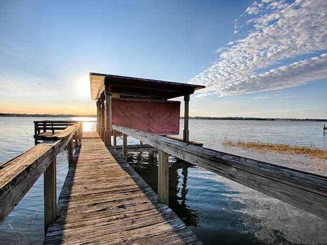 dock area with a water view