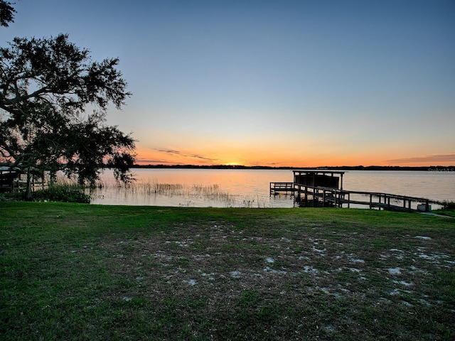 view of dock with a water view