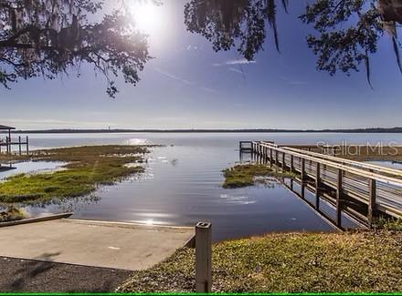 dock area with a water view