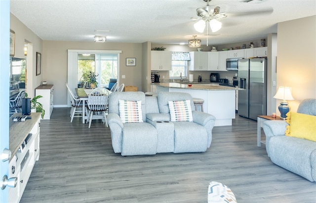 502 San Marino Dr, Lady Lake, FL 32159 - living room featuring a healthy amount of sunlight, sink, light hardwood / wood-style floors, and a textured ceiling