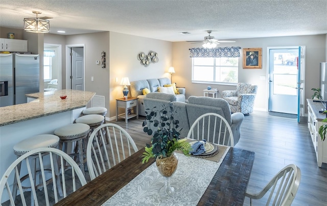 502 San Marino Dr, Lady Lake, FL 32159 - dining area with dark hardwood / wood-style flooring, a textured ceiling, and a wealth of natural light