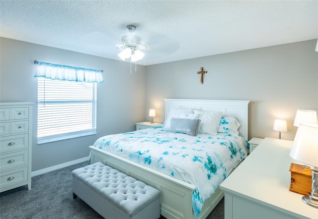 502 San Marino Dr, Lady Lake, FL 32159 - bedroom with ceiling fan, dark colored carpet, and a textured ceiling