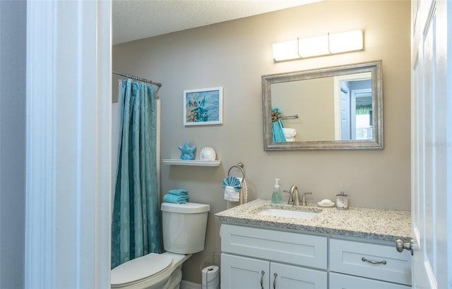 502 San Marino Dr, Lady Lake, FL 32159 - bathroom with a shower with shower curtain, vanity, toilet, and a textured ceiling