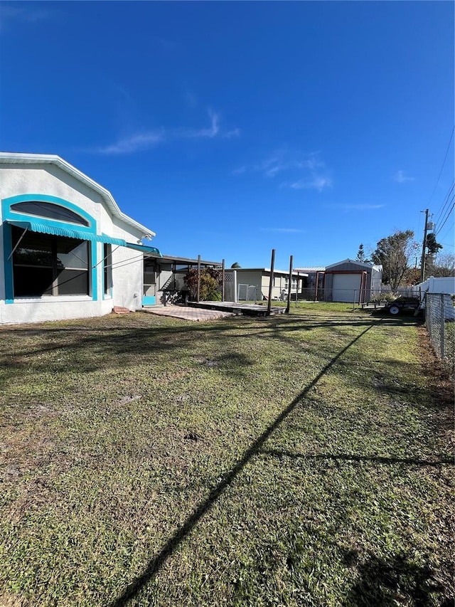 view of yard with a garage