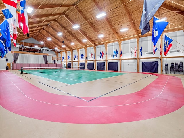 view of basketball court featuring tennis court