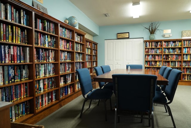 view of carpeted office space