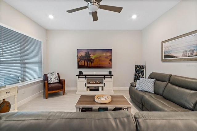 living room featuring ceiling fan