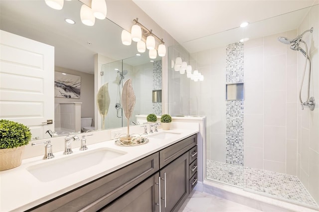 16300 County Road 455 Unit 414, Bella Collina, FL 34756 - full bathroom with tiled shower, double vanity, and recessed lighting