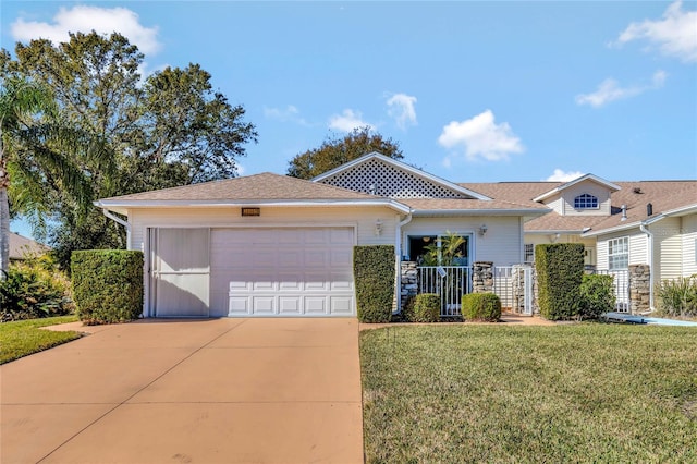 view of front of house featuring a garage and a front lawn