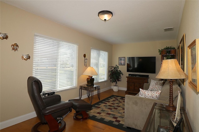 living room with hardwood / wood-style floors