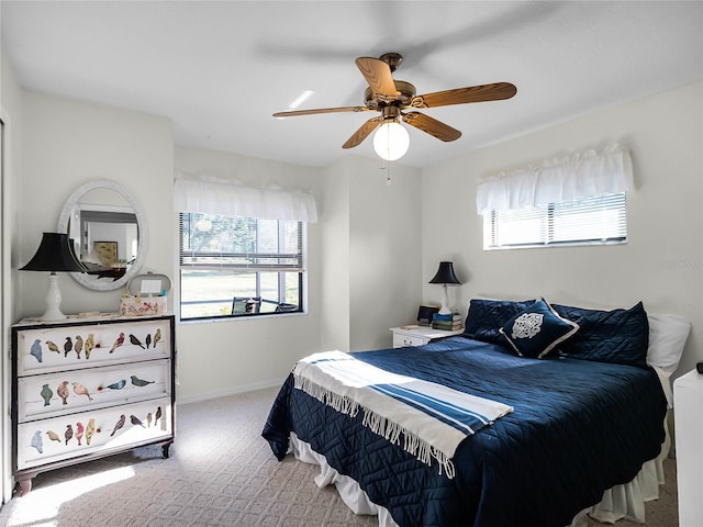 bedroom featuring carpet and ceiling fan