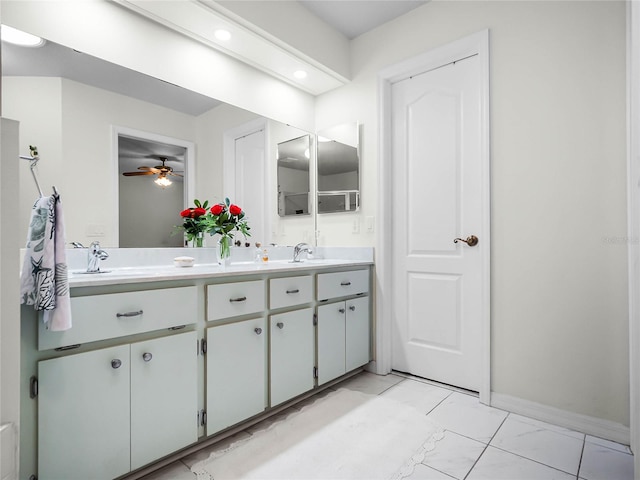 bathroom with vanity and ceiling fan