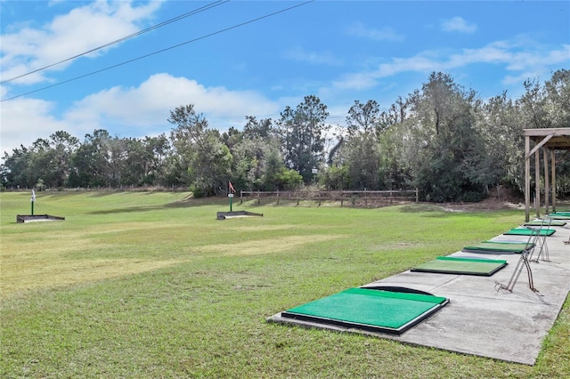 view of property's community featuring a lawn