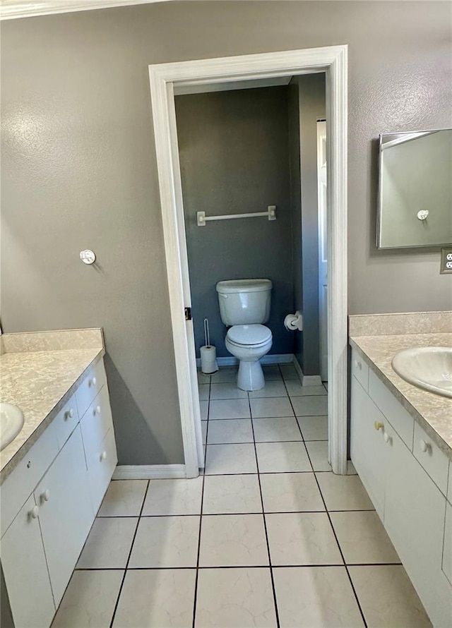 bathroom with vanity, tile patterned floors, and toilet