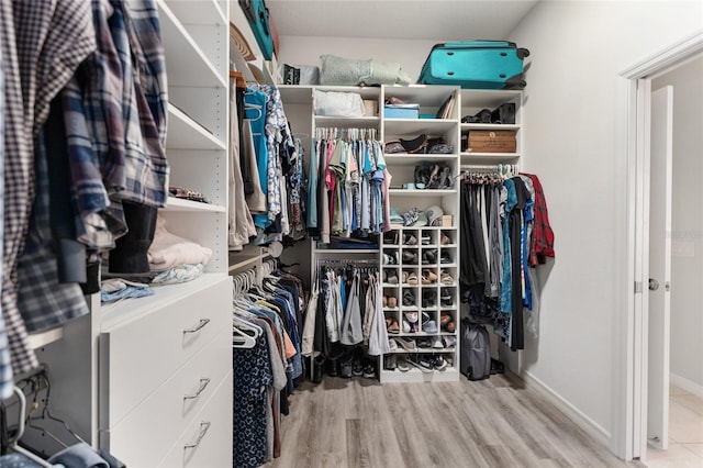 walk in closet featuring light wood-type flooring