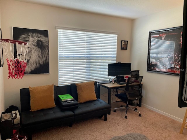 office area with a wealth of natural light and carpet flooring