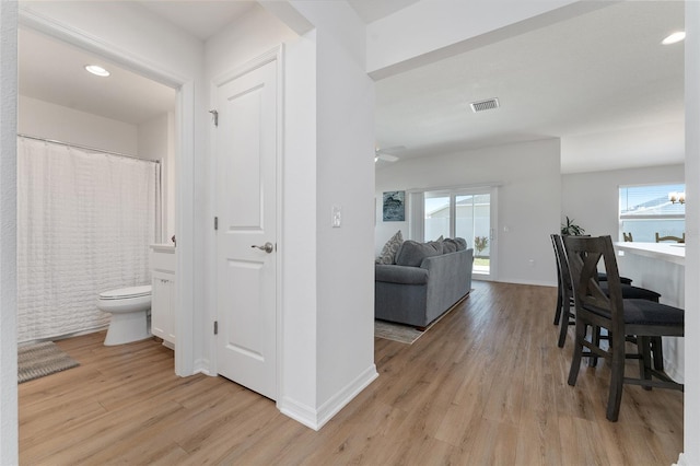 corridor with light hardwood / wood-style floors and a wealth of natural light