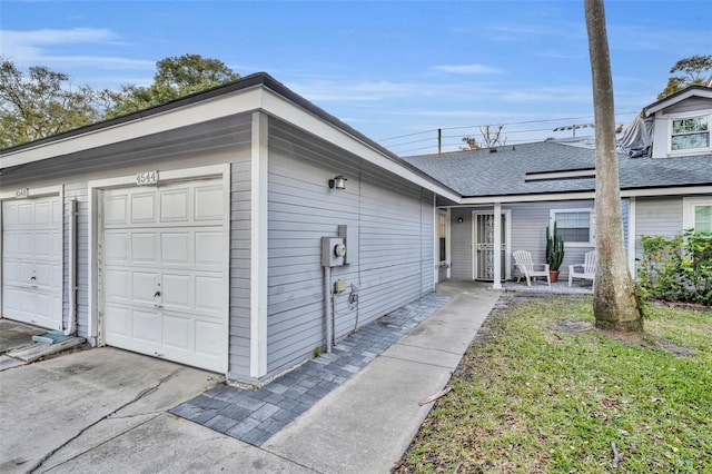 exterior space with a garage