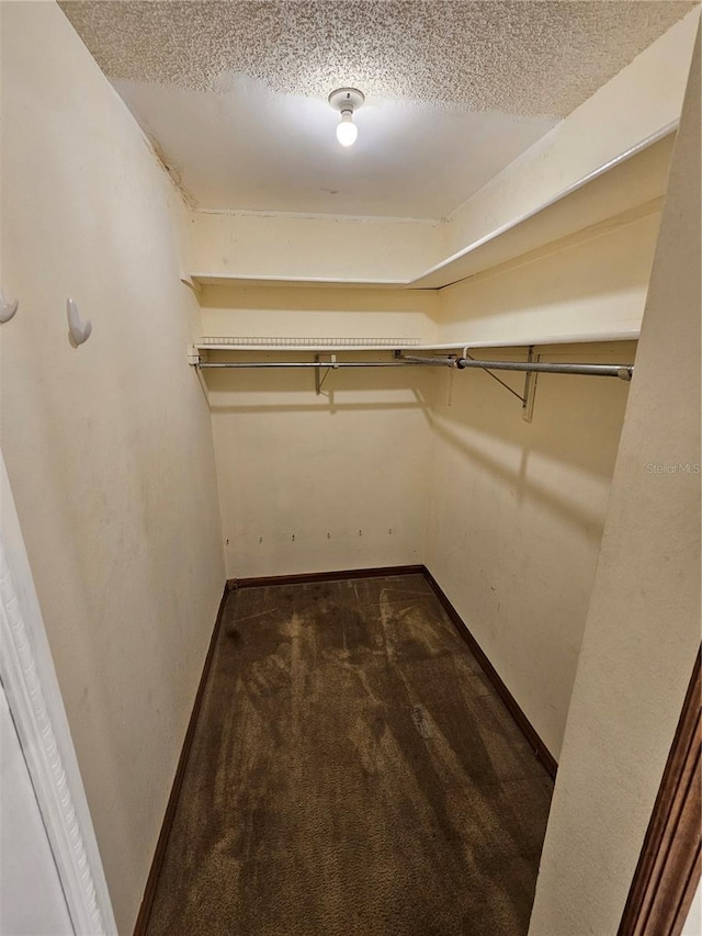 spacious closet featuring dark colored carpet