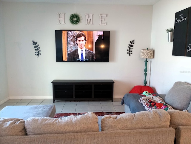 living room with light tile patterned floors