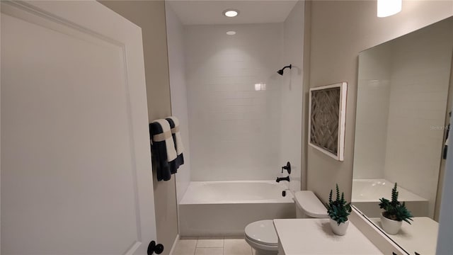 bathroom featuring tile patterned flooring, shower / bathtub combination, and toilet