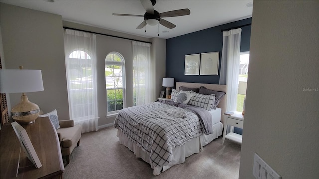 bedroom featuring carpet and ceiling fan