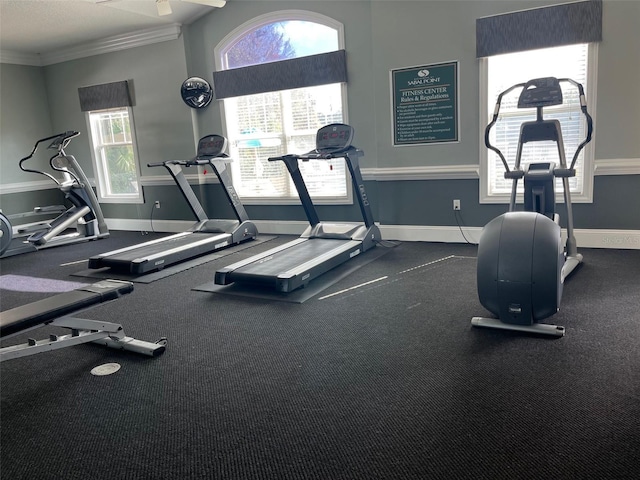 gym featuring ornamental molding