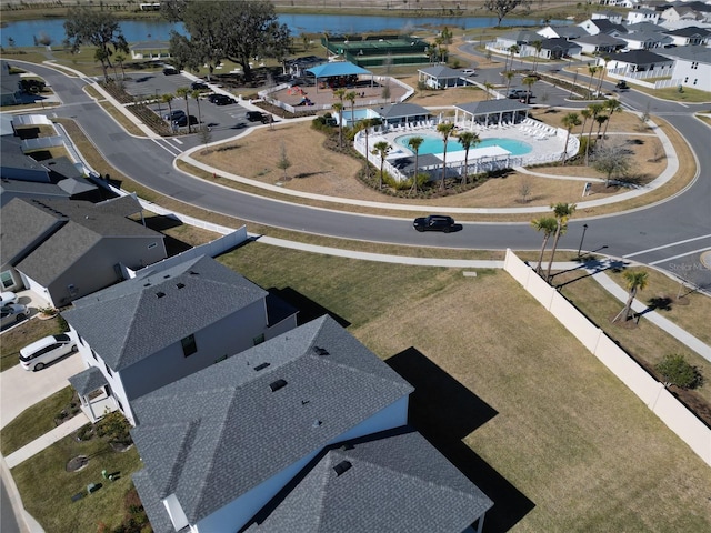 bird's eye view featuring a water view