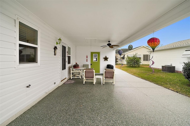 view of patio / terrace featuring central AC and ceiling fan