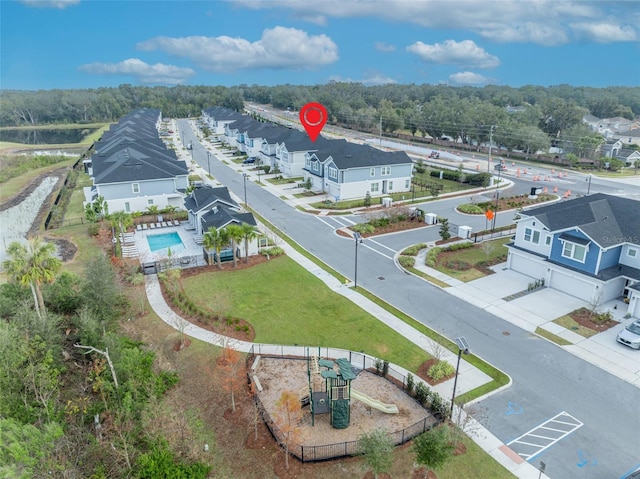 bird's eye view with a residential view