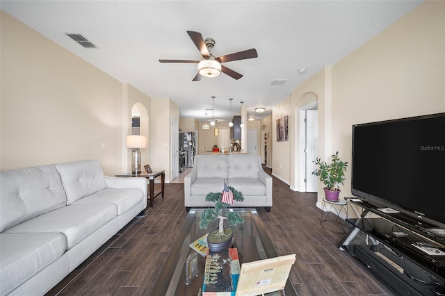 living room with ceiling fan