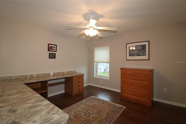 office featuring ceiling fan and dark hardwood / wood-style flooring